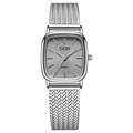 Elegant vintage square silver watch with sparkling textured dial and mesh band - Silver Case Grey Dial