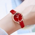 Women's trendy watch with red leather strap and rose gold rhinestone dial - Red Dial Red Band