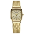 GEDI Women's gold mesh strap watch with a square dial and spark texture finish - Gold Case Gold Dial