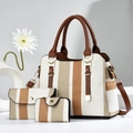 Set di 3 borse da donna con eleganti strisce verticali a blocchi di colore e finiture dorate - Bianco Ambra