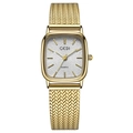 GEDI luxury gold mesh strap watch with textured white square dial for women - Gold Case White Dial