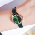 Fashionable women's quartz watch with dark green sunburst dial and rose gold case - Green Dial Green Band