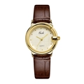 Elegant gold quartz watch for women with brown leather strap and textured dial - Brown Band Gold Case Gold Dial