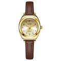 Vintage GEDI women's quartz watch with gold metal case and brown leather strap - Gold Case Gold Dial Dark Brown Strap