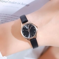 Women's trendy quartz watch with rose gold case, black dial, and matte black leather strap - Black Face Black Strap