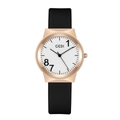 GEDI quartz watch with black silicone strap and rose gold case featuring bold numerals - White Dial Black Strap