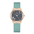 GEDI fashion quartz watch with rose gold case, dark grey dial and mint green silicone strap - Black Dial Green Strap