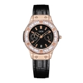 GEDI luxury rose gold quartz watch with black leather strap and crystal bezel - Rose Gold Case Black Dial Black Strap