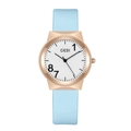 Fashionable women's watch with rose gold case, white dial and light blue silicone strap - White Dial Light Blue Strap