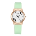 GEDI quartz watch with rose gold case and light green silicone strap for women - White Dial Light Green Strap