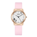 Stylish quartz watch for women with pink silicone strap and rose gold round metal case - White Dial Pink Strap