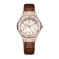 GEDI luxury women's watch featuring a rose gold bezel with crystals and brown leather strap - Rose Gold Case White Dial Dark Coffee Band