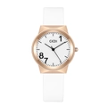 Gedi fashion women's watch with white silicone strap and rose gold round metal case - White Dial White Strap