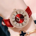 Gedi luxury rose gold watch with sparkling red gradient dial and red leather strap - Rose Gold Case Red Dial Red Strap