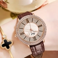 Montre Gedi pour femme avec cadran blanc, boîtier or rose serti et bracelet cuir marron - Boîtier Or Rose Cadran Blanc Bracelet Marron