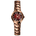 Women's rose gold watch featuring a deep red sunray dial and rhinestone markers - Red Dial Tungsten Color