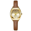 Elegant GEDI quartz watch featuring a gold-polished case and brown leather strap - Gold Case Gold Dial Light Brown Strap
