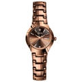 Women's rose gold quartz watch with brown sunburst dial and rhinestone markers - Coffee Dial Tungsten Color