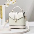 Elegant woven crossbody bag in beige leather with golden twist lock and top handle - Off-white