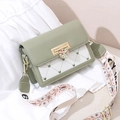 Morandi green and white crossbody bag with heart buckle and quilted embroidery - Green