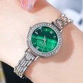 Gedi luxury ladies watch with green malachite dial and silver rhinestone chain bracelet - Silver Case Green Dial