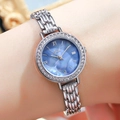 Gedi women's silver quartz watch with a sparkling blue dial and rhinestone bezel - Silver Case Cyan Dial