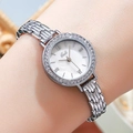 Gedi silver quartz watch with diamond-encrusted round dial and metal link bracelet - Silver Case White Dial