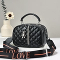 Black quilted crossbody bag with three zippers, chain link and love lettering strap - Black