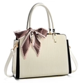 Elegant cream quilted handbag with wave texture and decorative silk scarf detail - Off-white