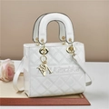 White patent leather Lady bag with diamond quilted pattern and gold V S letter charms - White