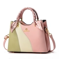 Chic tricolor patchwork handbag in pink, beige, and olive green with decorative scarf - Pink