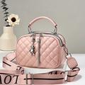 Pink quilted crossbody bag with rhombic pattern and wide LOVE letter strap - Pink