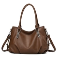 Brown vintage PU leather handbag with litchi grain texture and adjustable shoulder strap - Coffee