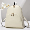 Sac à dos minimaliste en cuir synthétique beige avec fermetures éclair dorées chic - Blanc Cassé