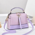 Purple faux crocodile skin and glossy patent leather crossbody pillow bag for women - Purple