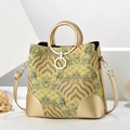 Borsa a secchiello dorata stile cinese con motivo tradizionale e manico in metallo - Oro