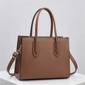 Classic brown Saffiano leather tote bag with gold hardware and adjustable strap - Brown