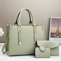Sage green large capacity tote bag set with detachable strap and golden hardware - Handbag, Clutch And Card Holder / Green