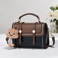 Borsa a tracolla vintage bicolore con ciondolo a nuvola e cuciture bianche a contrasto - Splicing Nero e Caffè