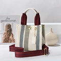Borsa tote in tela a righe beige con manici rossi e chiusura a girello in metallo - Piccolo / Bianco & Verde