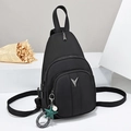 Borsa a spalla multifunzione in nylon nero con tre tasche a zip e ciondolo a stella - Stile Stella di Strass Con Logo V (Stile 2)