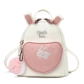 Cute white Oxford fabric backpack with pink heart pocket and 3D bunny ears for girls - Pink Style 1 (Heart Pocket)