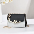 Borsa a tracolla glitter argento con patta nera e chiusura a cuore dorata di lusso - Nero