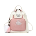 Cute white and pink PU leather backpack with bunny ears and a soft pompom keychain - Pink Square Pocket Style