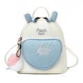 Chic cream and light blue backpack with cute bunny ears and a soft plush pompom charm - Blue Style 1 (Heart Pocket)