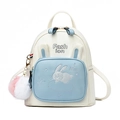 Mini bicolor PU leather backpack with rabbit ears and plush ball pendant for girls - Blue Style 2 (Bunny Ear Pocket)