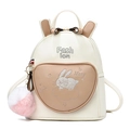 Cute white bunny ears backpack with heart pocket and soft pink faux fur keychain - Khaki Style 1 (Heart Pocket)