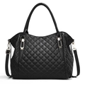 Borsa tote trapuntata nera in ecopelle con finiture dorate e tracolla rimovibile - Nero