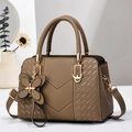 Deep tan crossbody bag for women with V-shaped stitching and litchi texture finish - Khaki