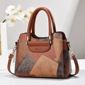 Elegante bolso de mano patchwork con bloques de color, asas y correa de hombro - Naranja